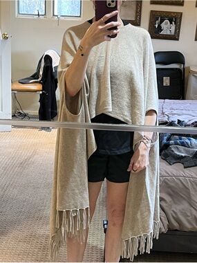 DioMi Cashmere Crop Poncho with Fringe.